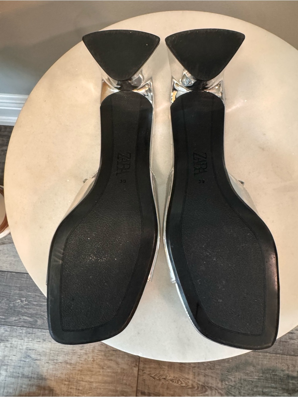 Zara Silver Metallic Open-Toe Block Heel Mules - Picture 10 of 12